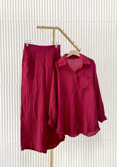 Collar Down Shirts With Wide Leg Trousers Sets